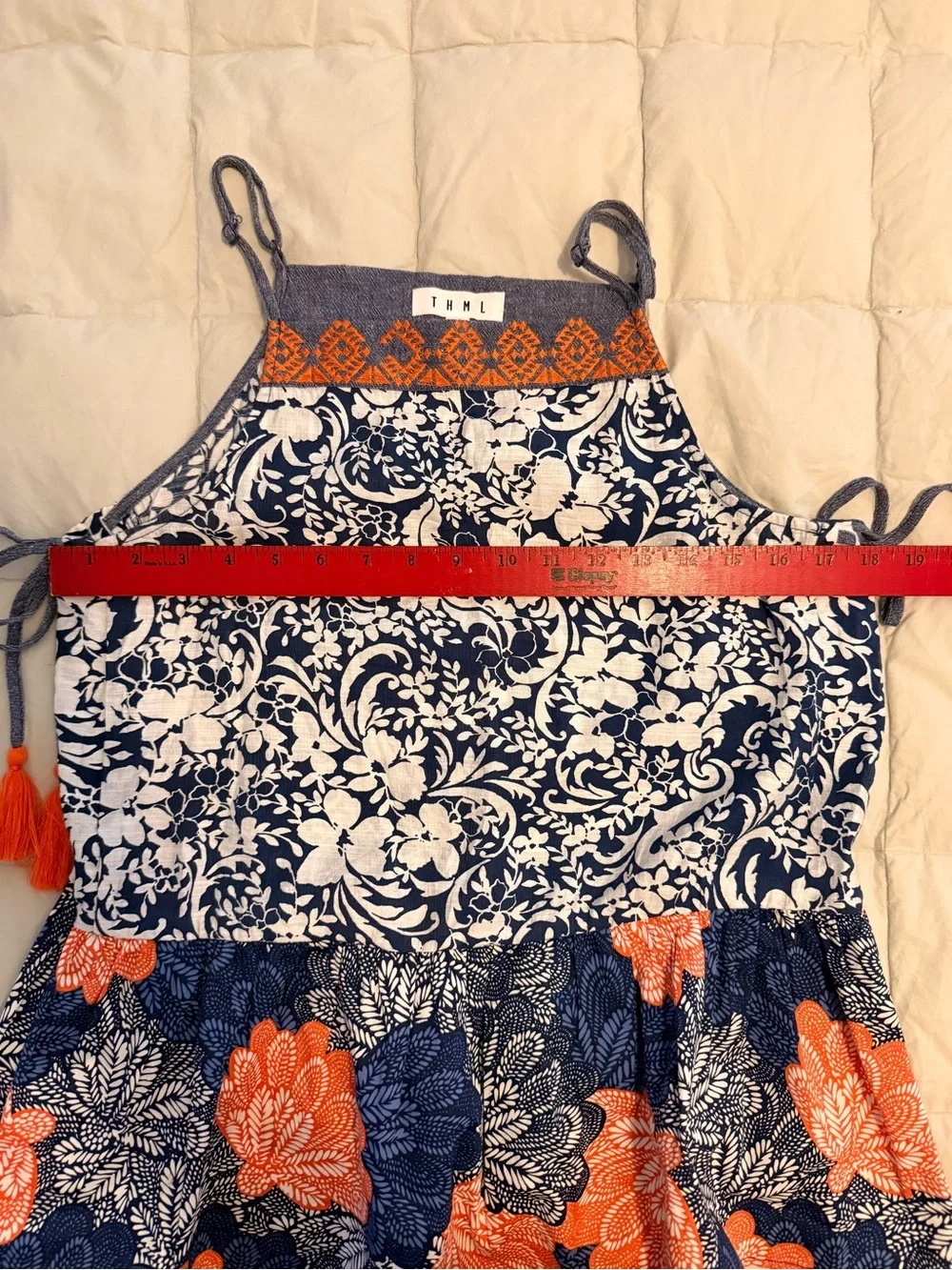 THML Boho Mixed Print Embroidered Halter Top Tassels Size M - Picture 11 of 12